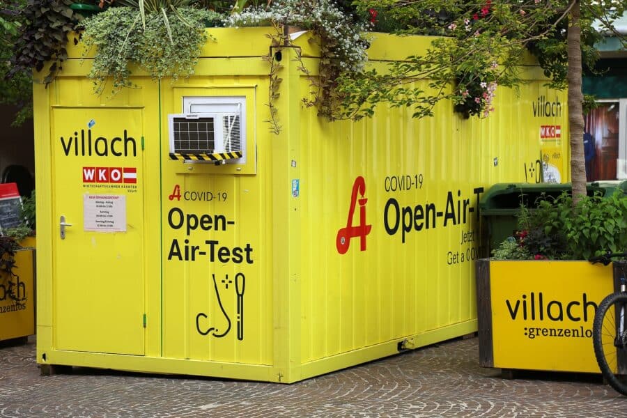 Image of a shipping container being used as a COVID testing lab