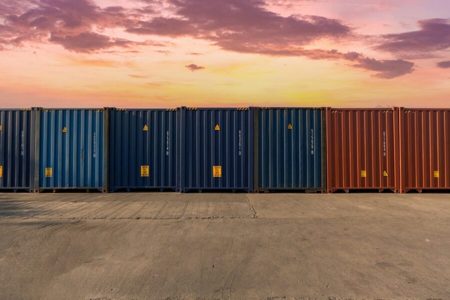 Storage containers lined up in a row