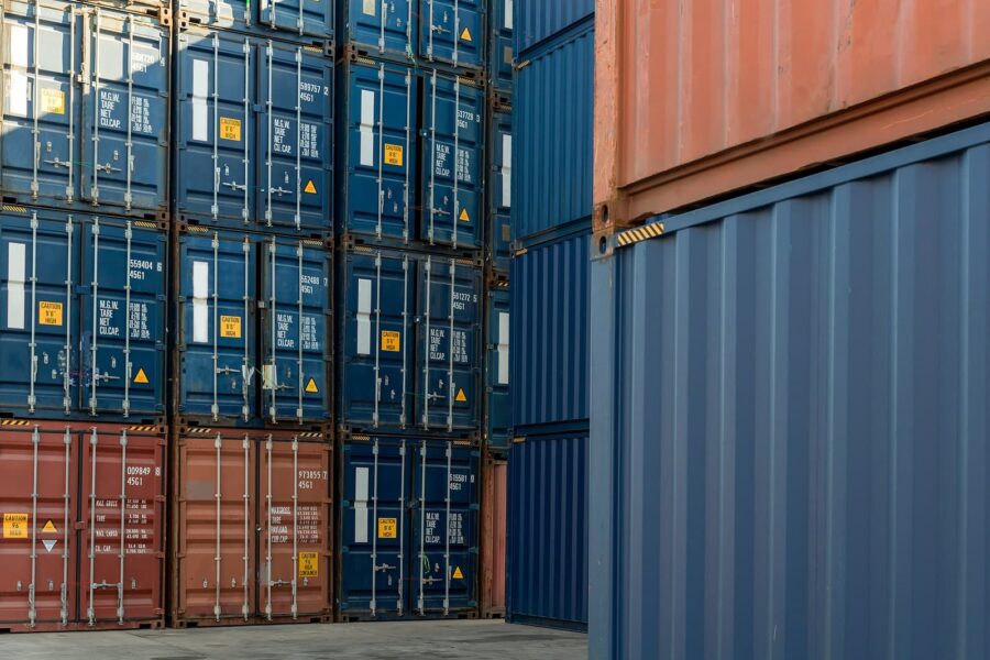Storage containers stacked on top of one another